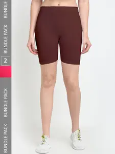 Jinfo Pack Of 2 Mid-Rise Above Knee Cycling Sports Shorts