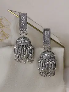 TEEJH Silver-Plated Contemporary Jhumkas Earrings