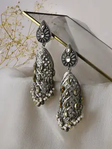 TEEJH Silver-Plated Aarvi Peacock Drop Earrings
