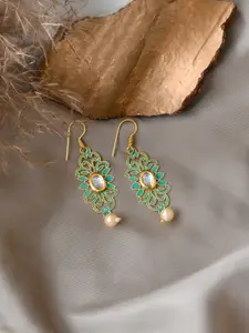 TEEJH Gold Plated Contemporary Filigree Drop Earrings