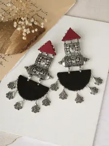 TEEJH Silver-Plated Contemporary Drop Earrings