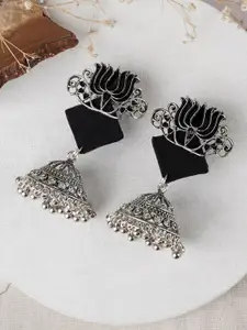 TEEJH Silver Plated Contemporary Oxidised Drop Earrings
