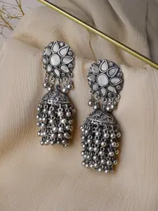 TEEJH Silver-Plated Contemporary Jhumkas Earrings