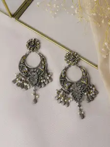 TEEJH Silver-Plated Contemporary Chandbalis Earrings