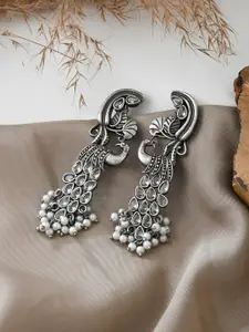 TEEJH Daaivi Silver-Plated Oxidised Contemporary Drop Earrings