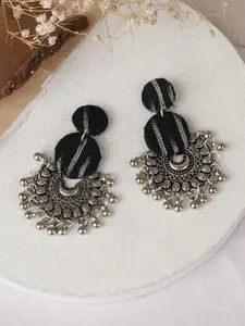 TEEJH Silver-Plated Contemporary Drop Earrings