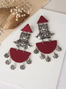 TEEJH Silver-Plated Contemporary Drop Earrings