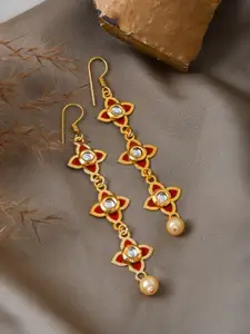 TEEJH Gold-Plated Stone-Studded & Beaded Floral Drop Earrings