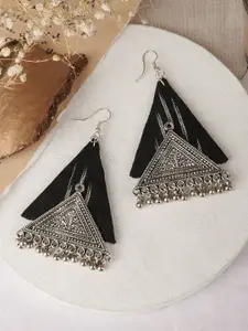 TEEJH Silver-Plated Triangular Drop Earrings