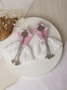 TEEJH Silver Plated Contemporary Stone Beaded Tasselled Drop Earrings