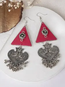 TEEJH Silver Plated Contemporary Oxidised Drop Earrings