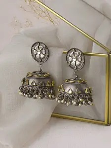 TEEJH Udyati Silver-Plated Dome Shaped Oxidised Jhumkas Earrings