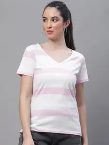 Rute Horizontal Striped V-Neck Cotton T-Shirt