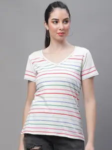 Rute Striped V-Neck Short Sleeves Cotton T-shirt