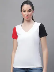 Rute Colourblocked V-Neck Cotton T-shirt