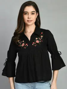 PRETTY LOVING THING Floral Printed Shirt Collar Bell Sleeves Empire Top