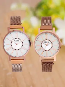 FLUID  Pack Of 2 Embellished Bracelet Style Straps Analogue Watch FL2-023-RG01-CP01