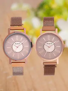 FLUID Women Pack Of 2 Embellished Bracelet Style Straps Analogue Watch FL2-023-RG02-CP02
