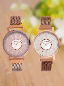 FLUID Women Pack Of 2 Embellished Dial Bracelet Style Straps Analogue Watch 023-RG02-CP01