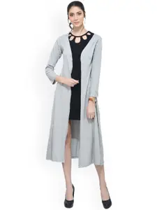 SCORPIUS Grey Solid Open Front Longline Shrug