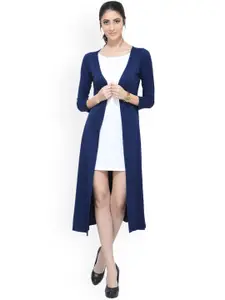 SCORPIUS Navy Blue Solid Open Front Longline Shrug