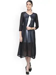 SCORPIUS Black Solid Open Front Longline Shrug