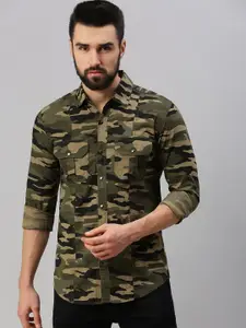PEPPYZONE Camouflage Printed Spread Collar Standard Cotton Casual Shirt