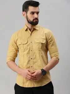 PEPPYZONE Spread Collar Long Sleeves Standard Cotton Casual Shirt