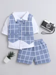 BUMZEE Infant Boys Pure Cotton Shirt With Shorts & Waistcoat