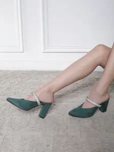 Shezone Embellished Block Heel Mules