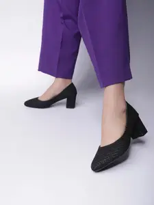 Shezone Textured Block Heel Pumps