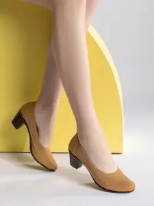 Shezone Textured Block Heel Pumps