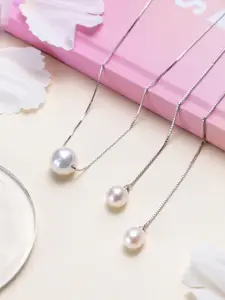 Zavya Pure Silver Rhodium Plated White Pearl Studded Necklace and Earring