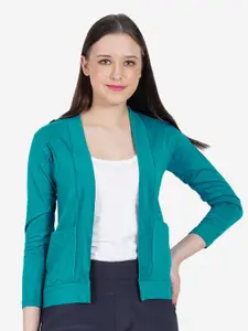TEEMOODS Women Open Front Pocket Detailing Cotton Shrug