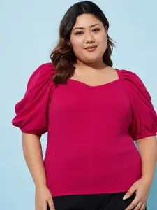 Athena Ample Plus Size Sweetheart Neck Puff Sleeves Casual Top