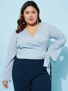 Athena Ample Plus Size Floral Printed Flared Sleeves Wrap Top