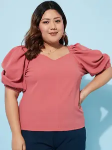 Athena Ample Plus Size Sweetheart Neck Puff Sleeves Casual Top