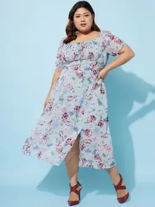 Athena Ample Plus Size Floral Printed Squared Midi Fit & Flare Dress