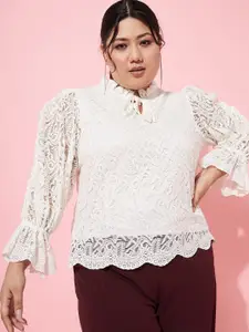 Athena Ample Plus Size Self Designed Tie-Ups Bell Sleeves Top