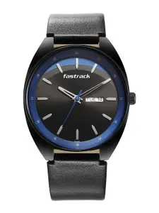 Fastrack Men Brass Dial & Leather Straps Analogue Watch 3292NL01