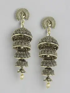 Rang Gali Gold-Toned Classic Layered Kundan Jhumka Earrings