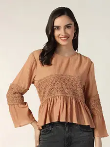 Beatnik Bell Sleeves Lace Inserted A-Line Top