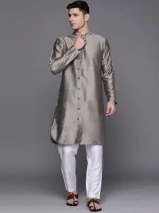 Indo Era Band Collar Curved Hem Kurta