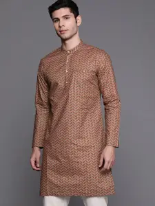 Indo Era Geometric Mandarin Collar Cotton Kurta
