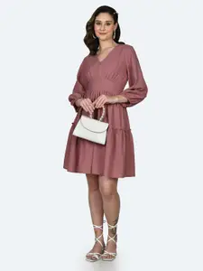 Zink London Puff Sleeve Tiered Fit & Flare Dress