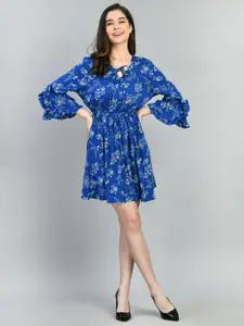 PRETTY LOVING THING Floral Printed Tie-Up Neck Chiffon Fit & Flare Dress