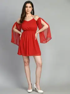 PRETTY LOVING THING Halter Neck Cold-Shoulder Georgette Mini A-Line Dress