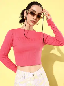FOREVER 21 Ribbed Brand Logo Print Crop Top