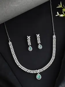 Voylla Silver Plated Leaf CZ Studded Necklace Set