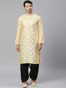 RAJUBHAI HARGOVINDAS Embellished Mandarin Collar Sequinned Silk Cotton Kurta
